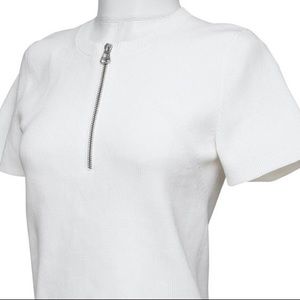 HELMUT LANG L Knit Henley Short Sleeve Silver Zipper White Sweater NWT